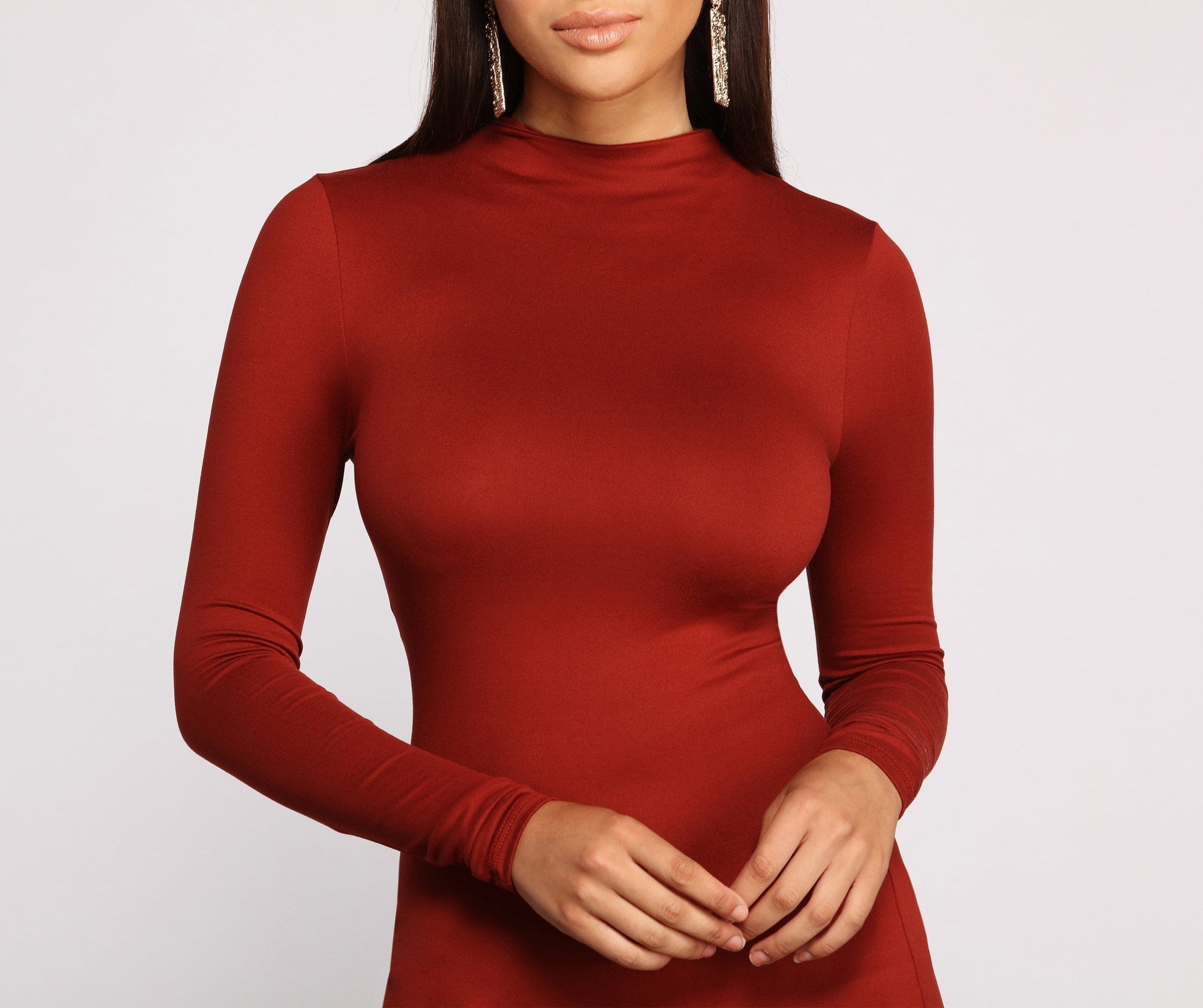 All About Knit Charming Mock Neck Mini Dress Casual Dresses