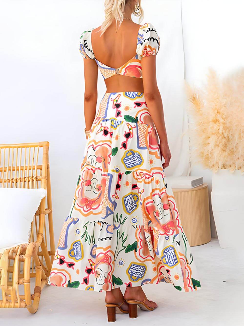Summer Printed Top And Graceful Wrap Skirt Two-Piece Suit Two Piece Outfits