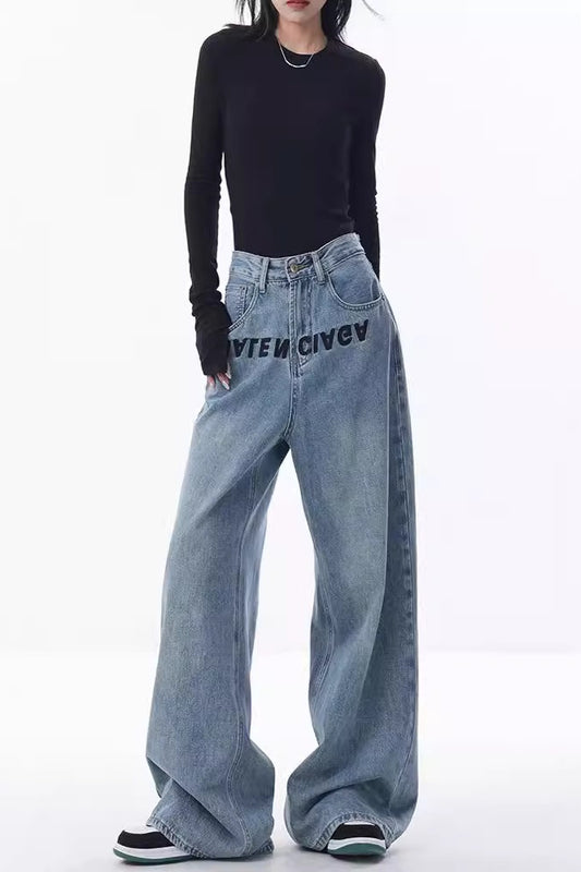 High Waist Wide Leg Loose Floor Length Jeans