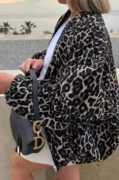 Manteau décontracté en coton à imprimé animal