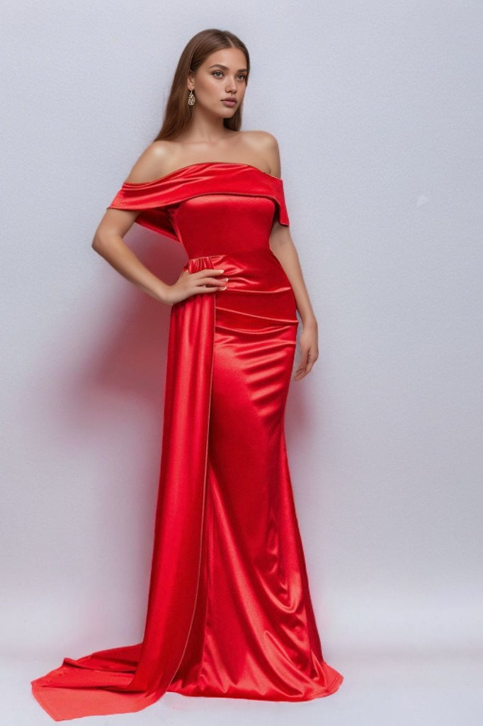 Solid Satin Off-the-Shoulder High Waist Mermaid Wedding Dress