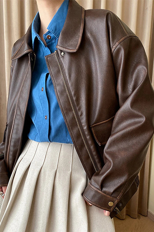Manteau en cuir surdimensionné vintage et moderne