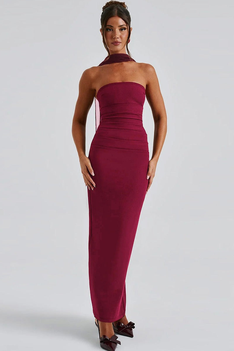 Sheer Sleeve Bustier Gown Formal Dress