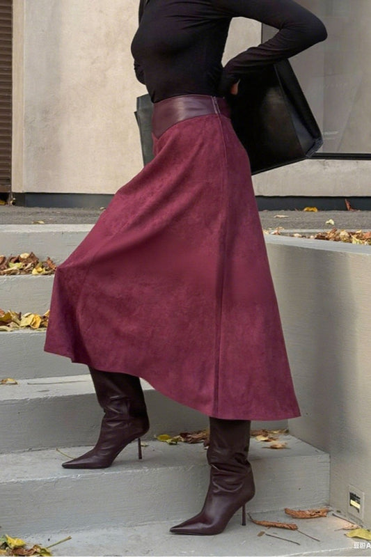 Vintage A-Line Faux Suede Midi Skirt