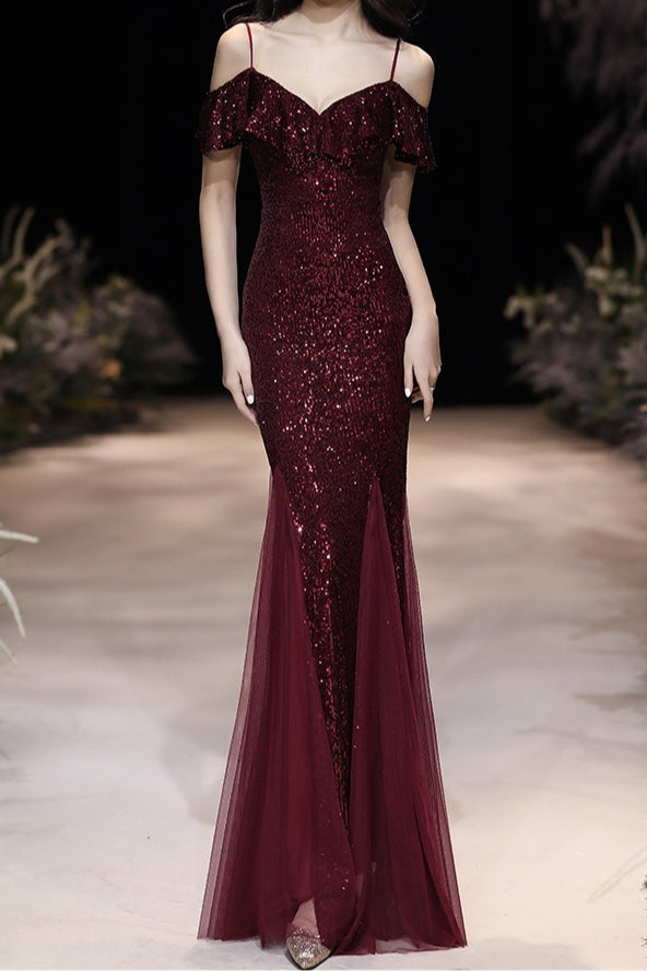 Off Shoulder Sequin Mesh Party Dress