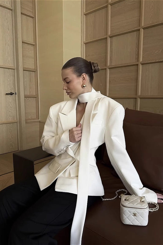 Blazer vintage à revers de couleur unie 