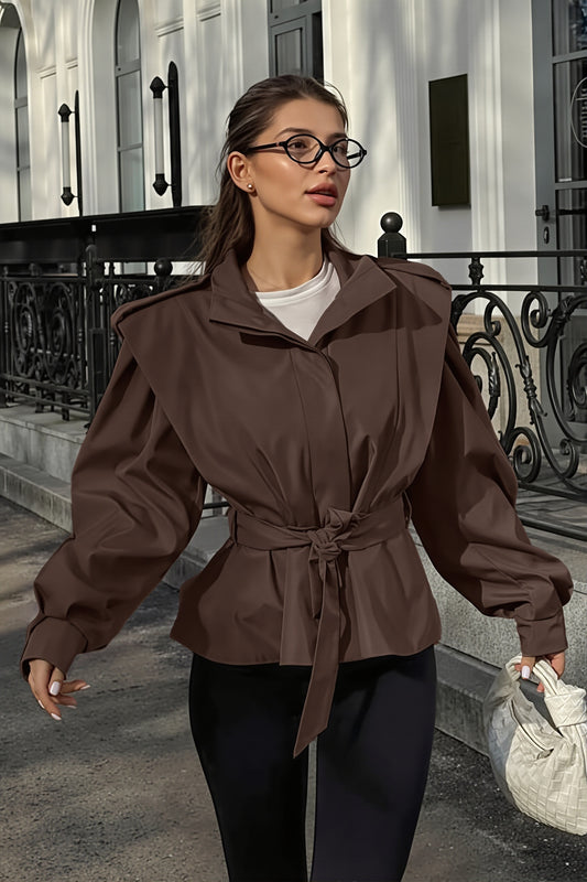 Structured Shoulder Belted Peplum Jacket