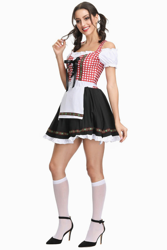 Red Plaid Oktoberfest Maid Costume Dress