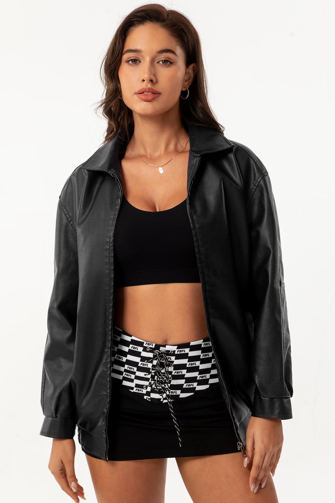 Oversized Lapel Leather Jacket S / Black