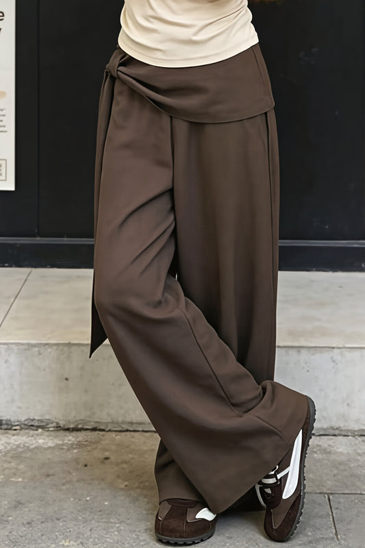 Draped Waist Tailored Wide Leg Pants