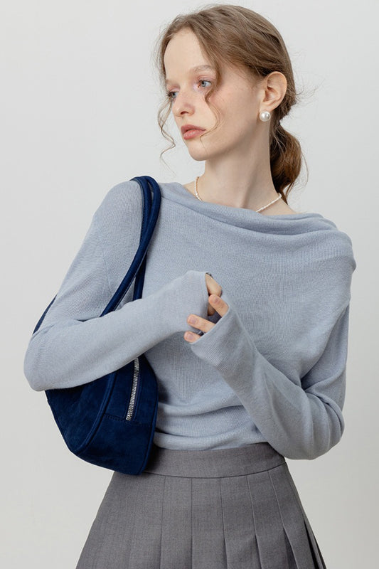 Chic Off Shoulder Tie Waist Cowl Neck Long Sleeve Tee