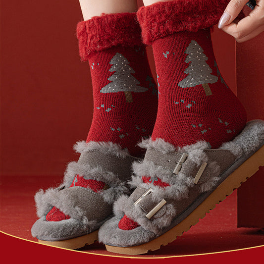 Plush Extra Thick Terry Red Mid Length Socks