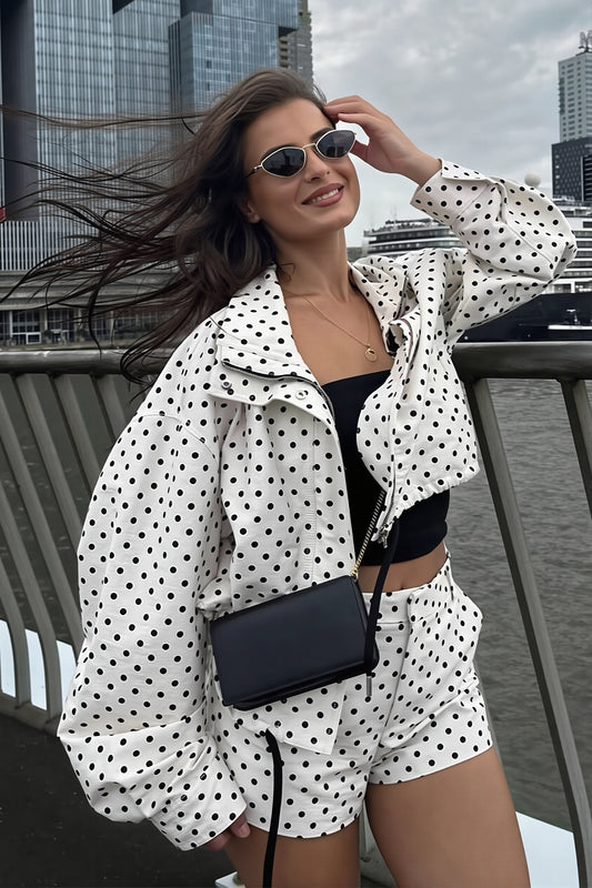 Polka Dot Jacket Shorts Two Piece Set