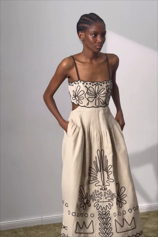 Robe longue bohème imprimée à ourlet large