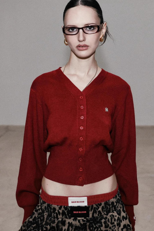 Embroidered Cotton V Neck Cardigan