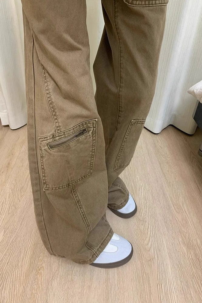 Vintage Denim Wide Leg Cargo Pants