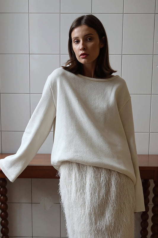 Open Back Scoop Neck Relaxed Sweater