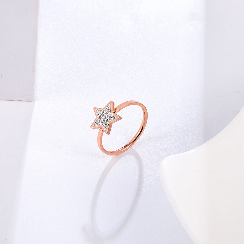 Five-Pointed Star Full Diamond Titanium Steel Ring