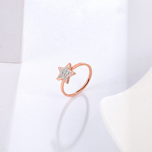 Five-Pointed Star Full Diamond Titanium Steel Ring