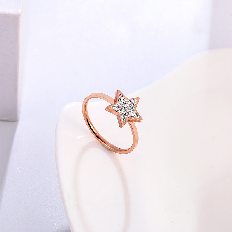 Five-Pointed Star Full Diamond Titanium Steel Ring