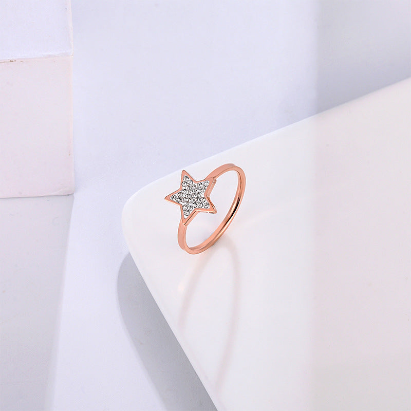Five-Pointed Star Full Diamond Titanium Steel Ring