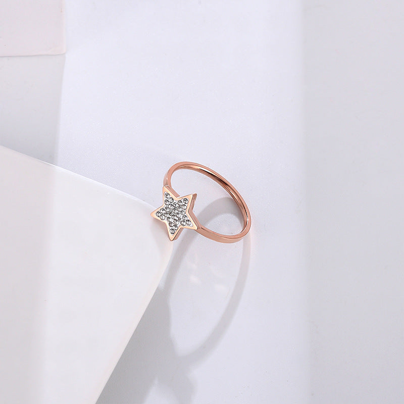 Five-Pointed Star Full Diamond Titanium Steel Ring