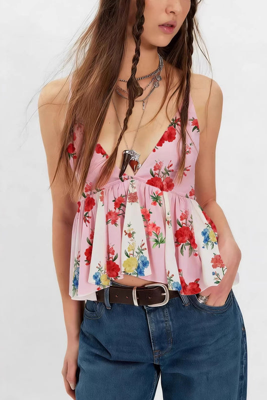 Vacation Floral Print Retro Cami Top