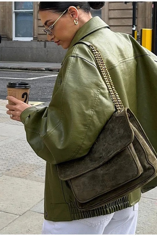Vintage Green Faux Leather Jacket