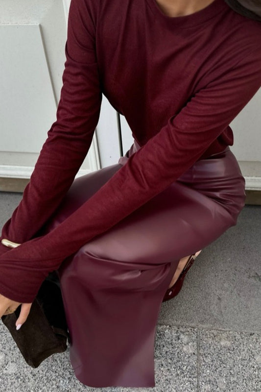 Jupe moulante taille haute en similicuir avec jupe fendue