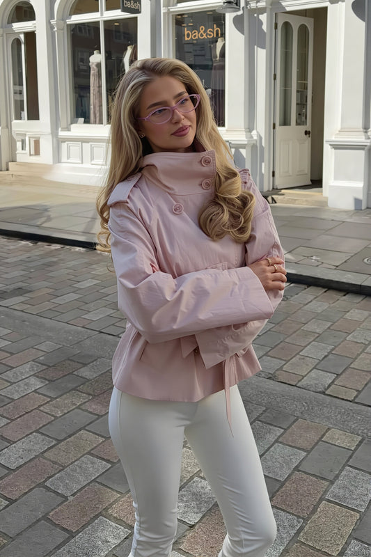 Back Storm Flap High Neck Belted Trench Coat