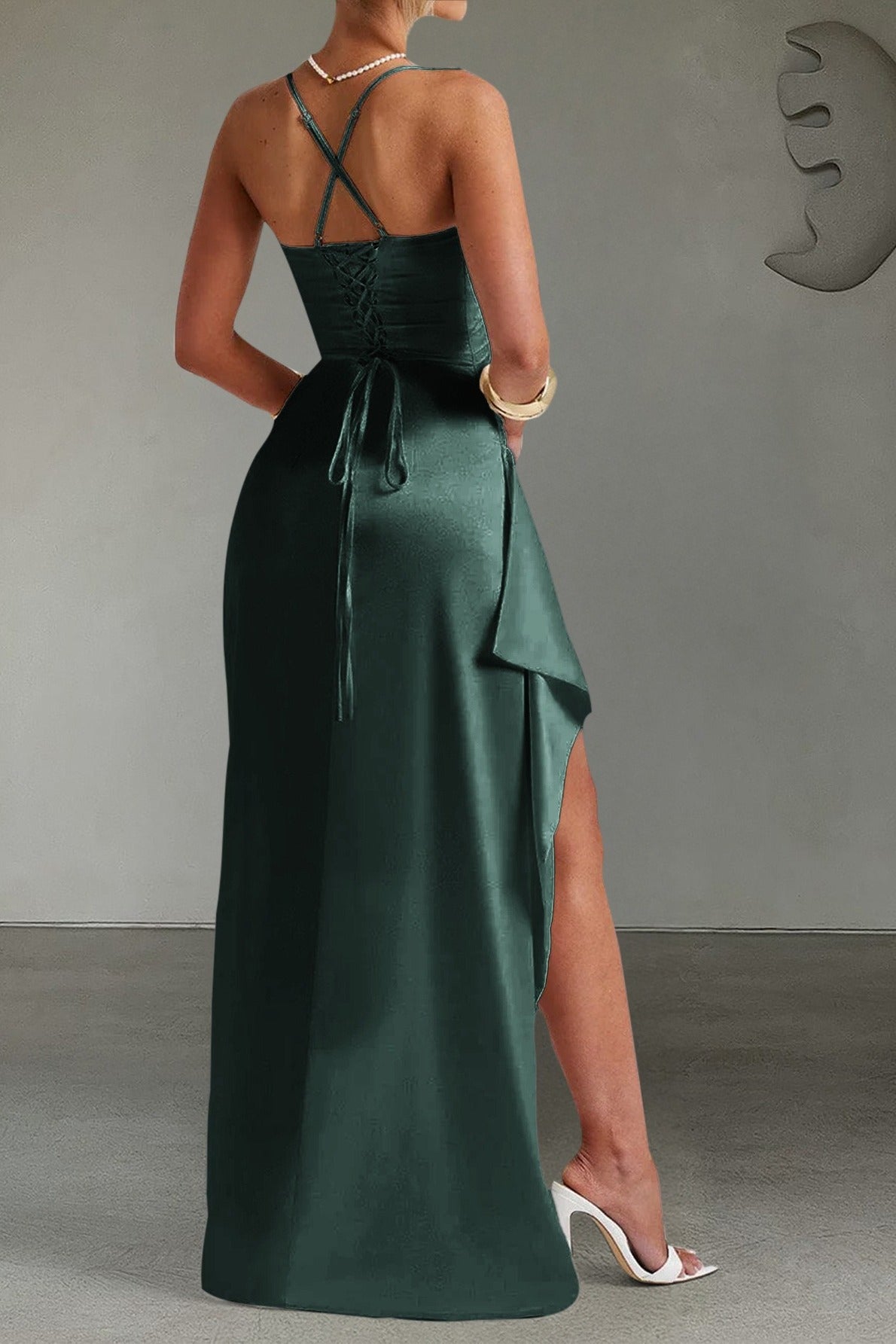 Long Slip Elegant Party Dress S / Green