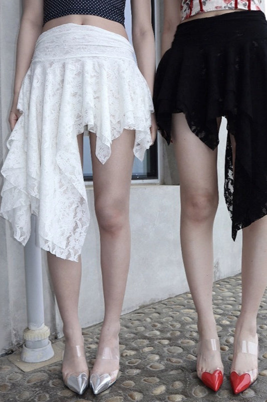 Rose Crochet Unique Asymmetrical Lace Mini Skirt