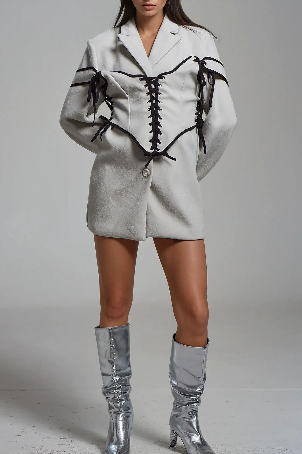 Woven Belted Lapel Waistcoat Coat White / S