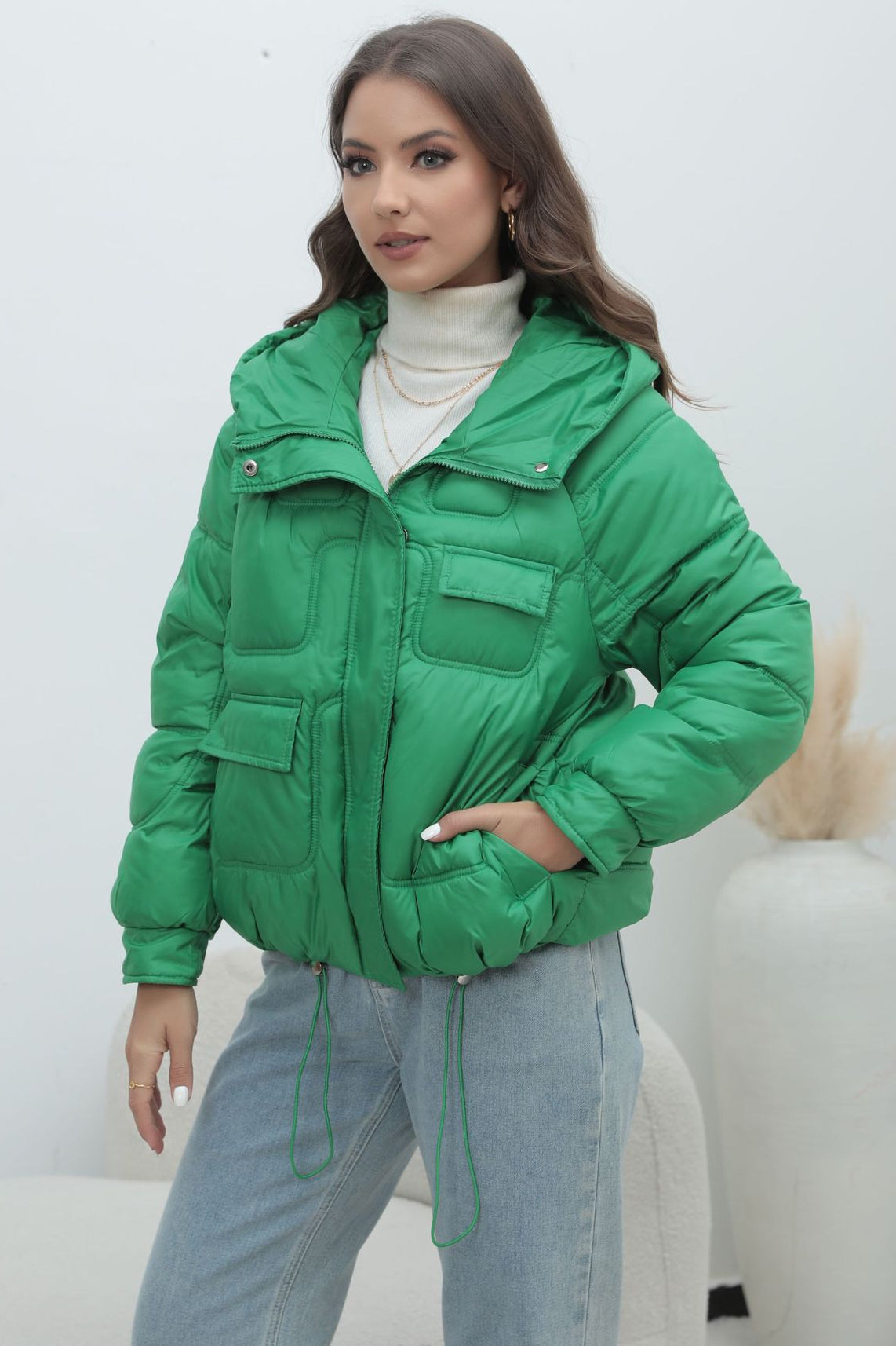 Bright Color Stand Collar Puffer Coat coats