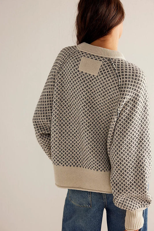 Dotted Panel Loose Crew Neck Sweatshirt