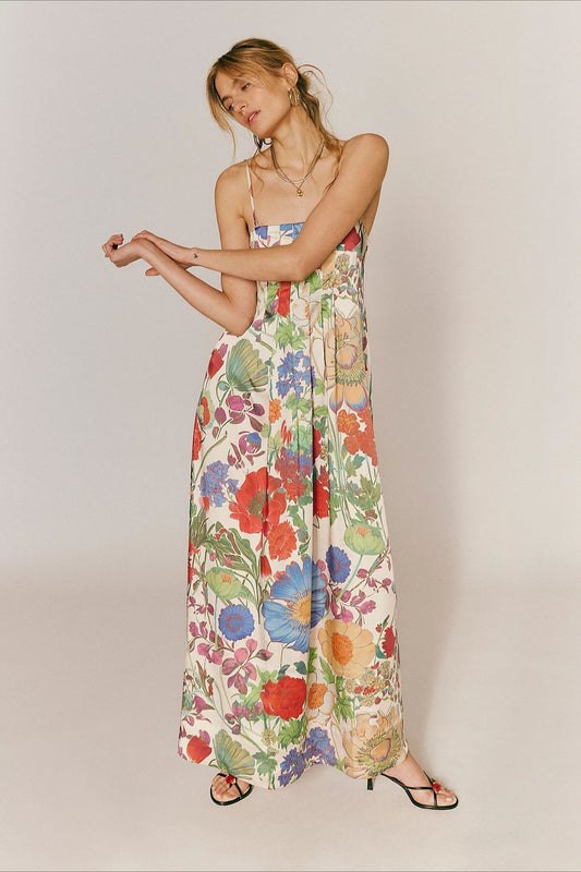 Robe longue trapèze taille haute à imprimé floral chic