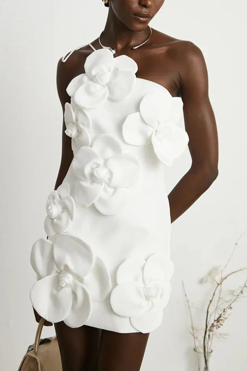 Patchwork Applique Boho Dress White / S