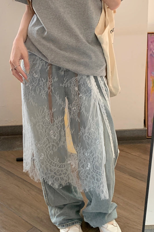 Unique Layered Lace Apron Drawstring Versatile Mini Skirt