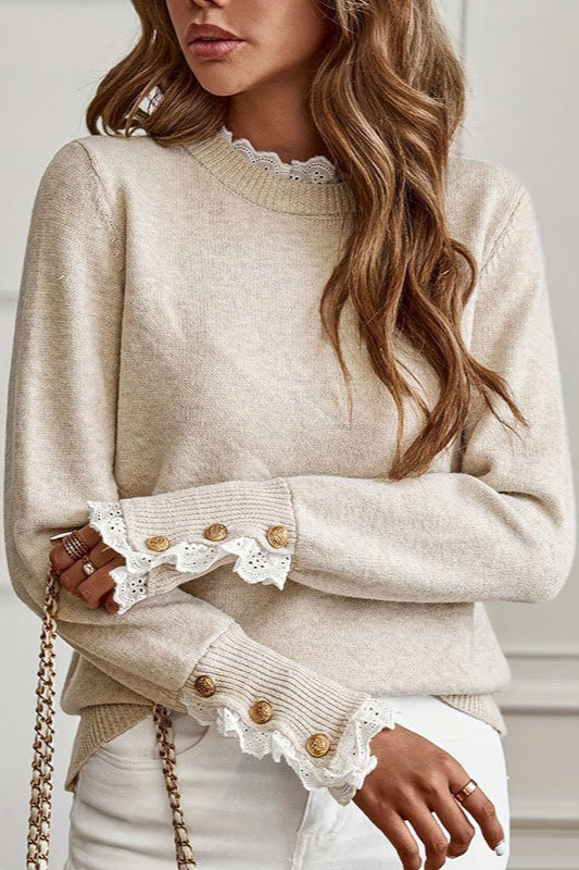 Lace Trim Crew Neck Sweater