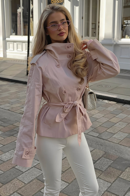 Back Storm Flap High Neck Belted Trench Coat