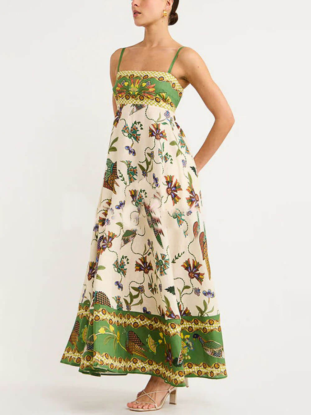 Sun Drenched Unique Print Graceful Smocked Back Pocketed Dress Dresses