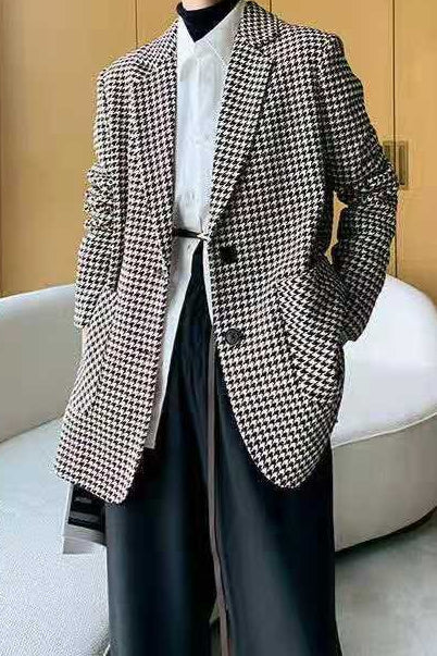 Houndstooth Wool Blazer