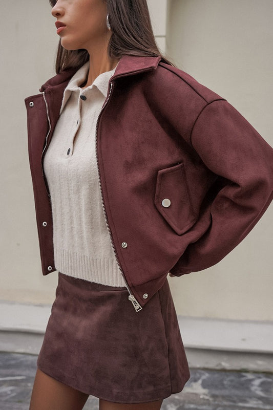 Veste ample en daim rouge-marron