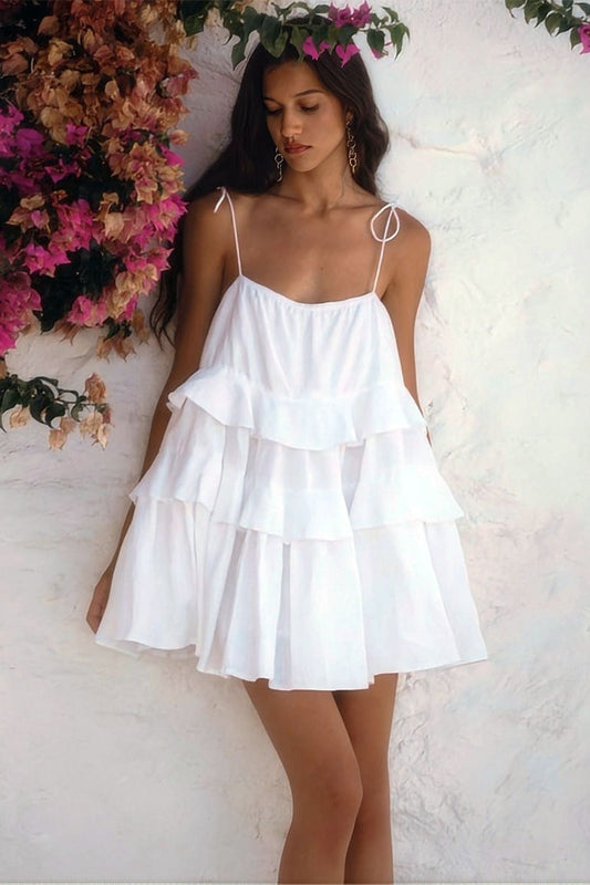 Ruffled Layer Backless Sleeveless Mini Dress