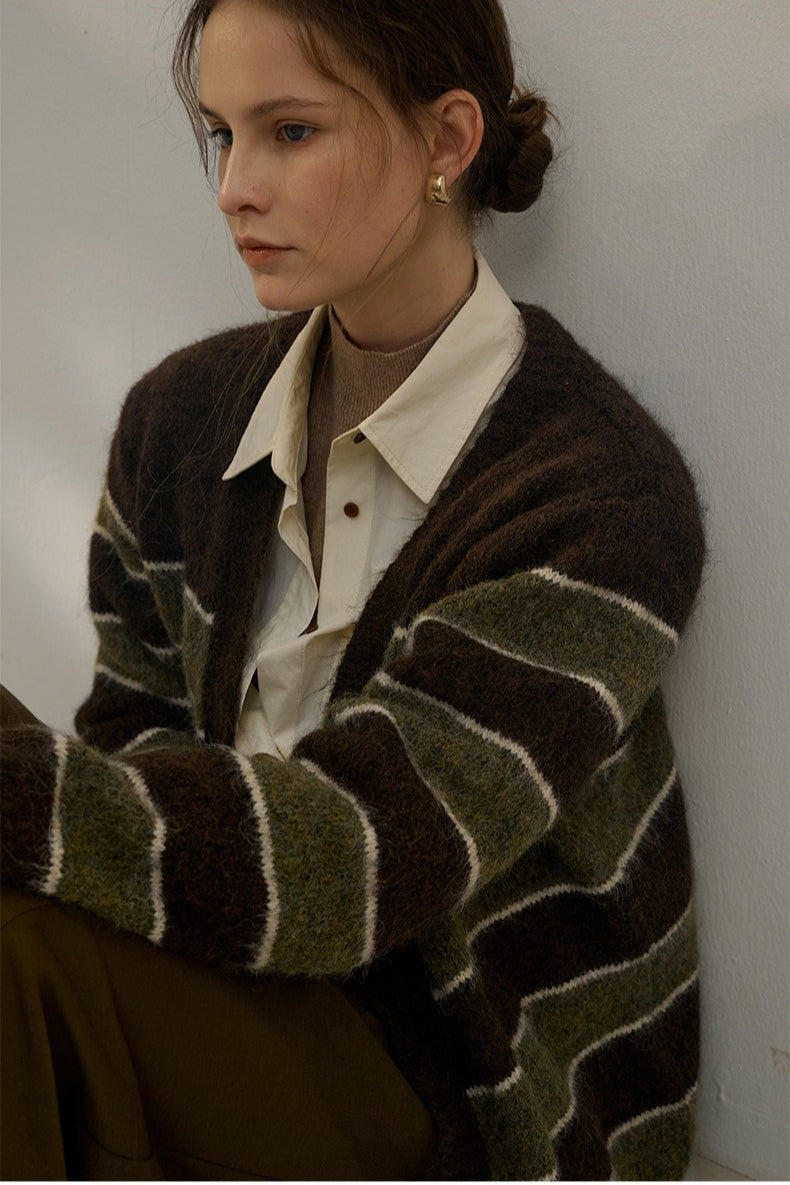 Relaxed Stripe Knit Cardigan