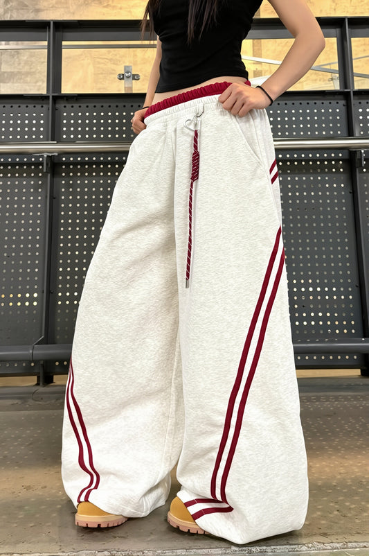 Double Waist Side Stripe Barrel Pants