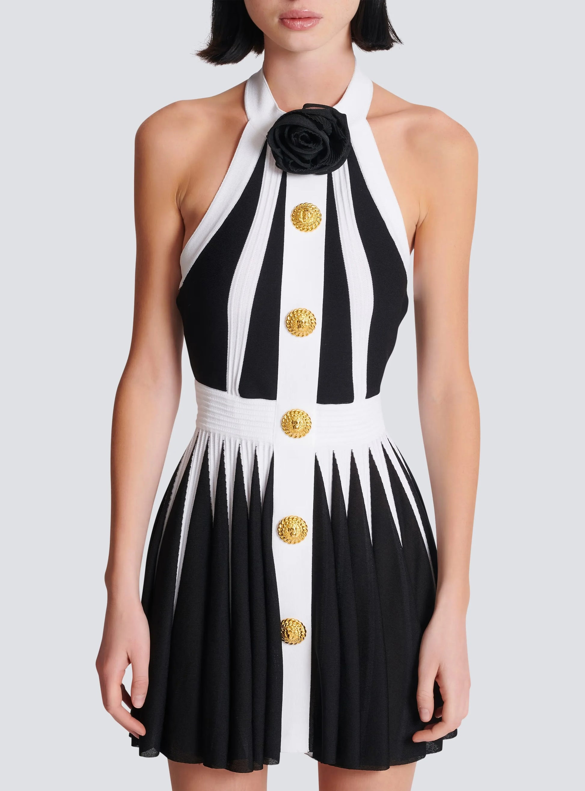 Golden Buttons Patchwork Party Dress Partydress-241208