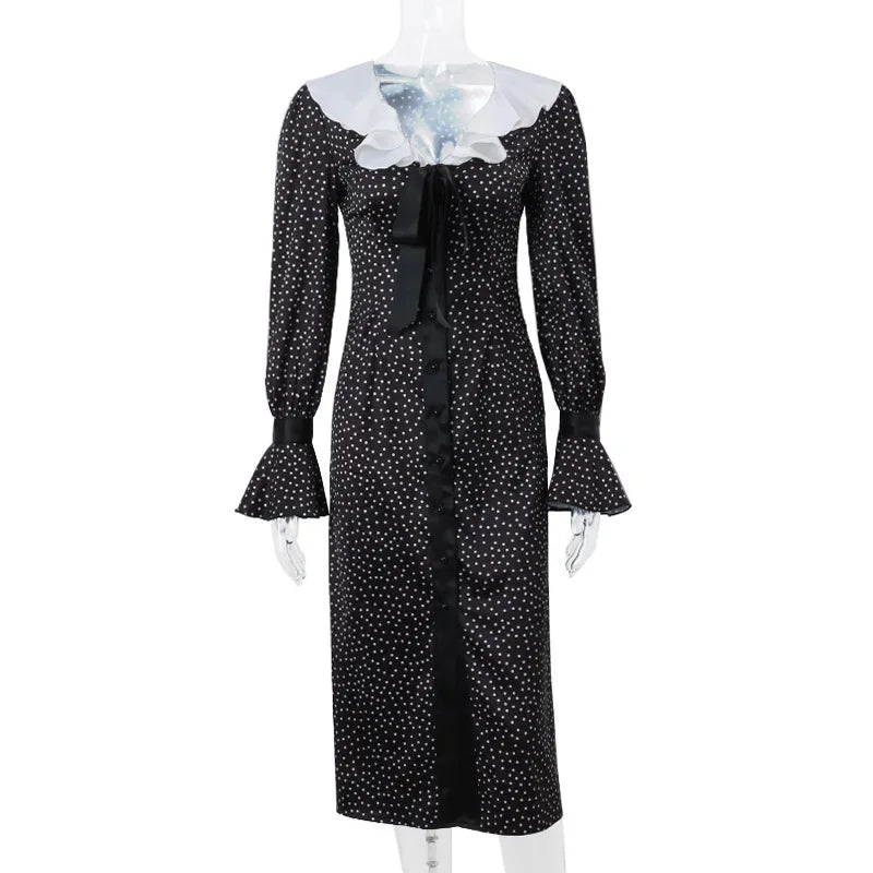 2024 New Autumn Fashionable French Style Floral Long-Sleeved Elegant Casual Vestidos Midi Dress