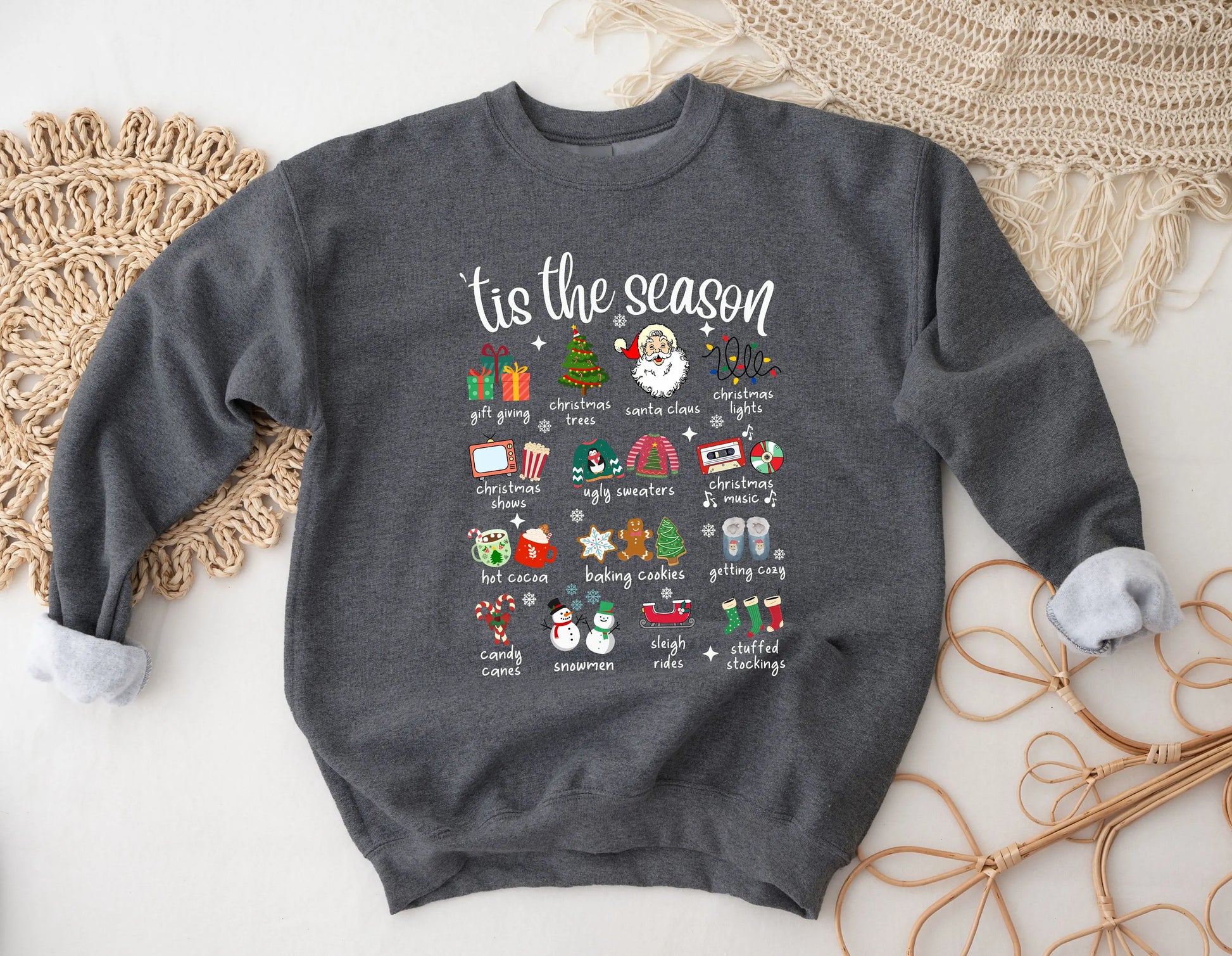 Fashion Girl Tis The Season Retro Cute Element Christmas Hoodie Gray / S Hoodies-L