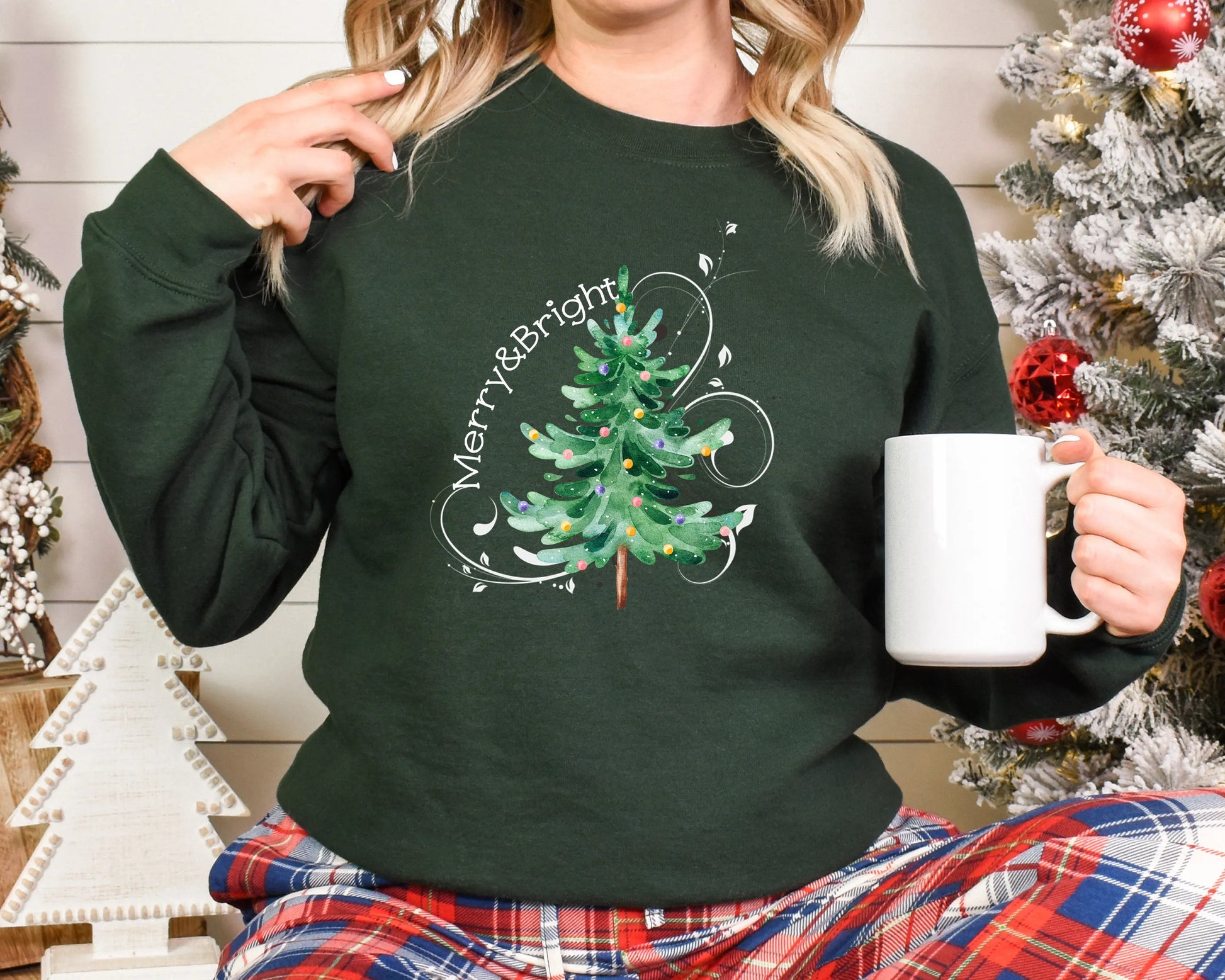 Hot Sale Merry Bright Light Tree Girl Holiday Christmas Hoodie Green / S Hoodies-L